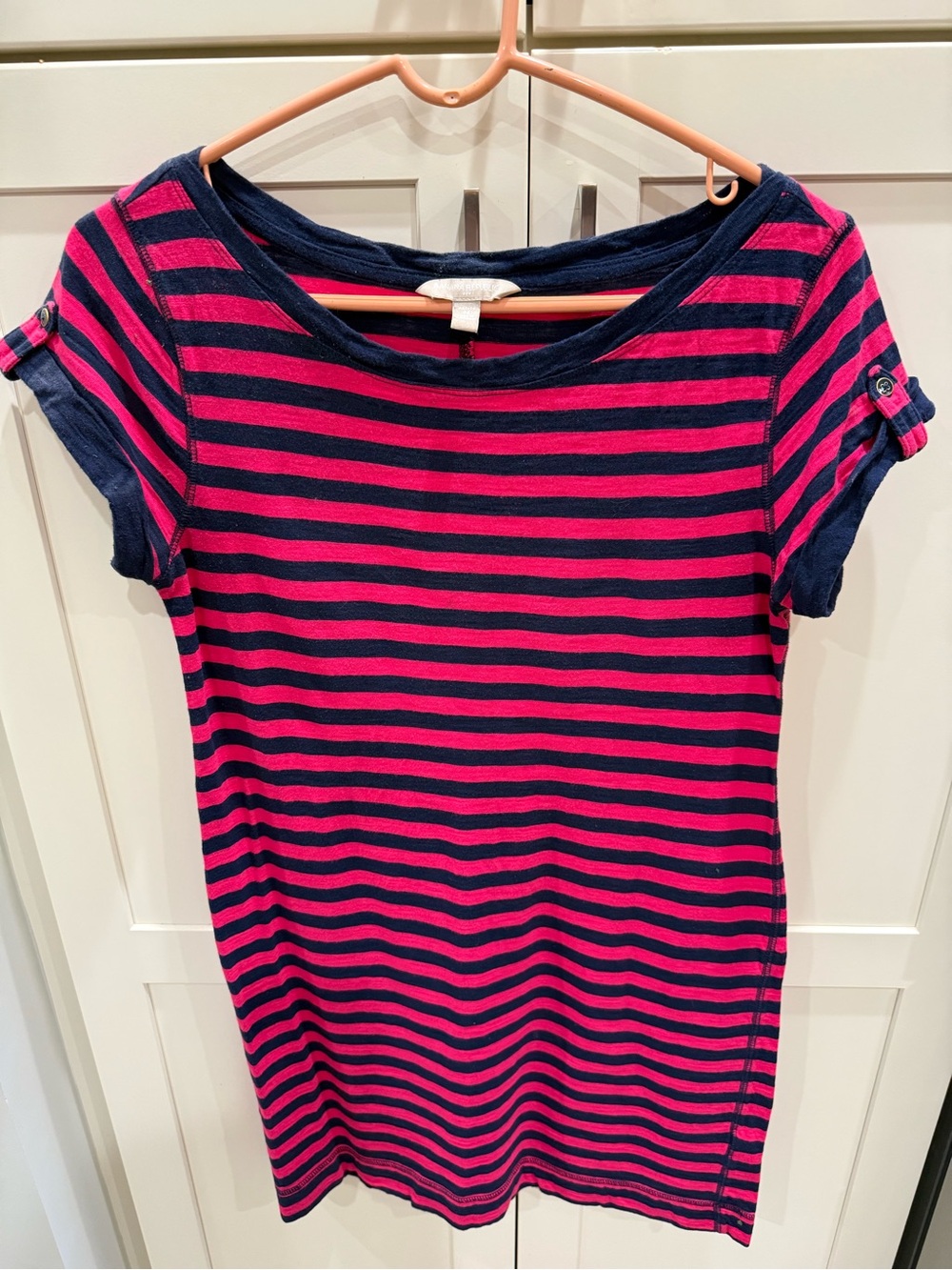 Banana Republic Pink Navy Striped T-Shirt Dress Size Medium